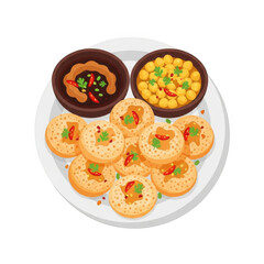Delicious indian pani puri and chutney platter isolated on transparent background