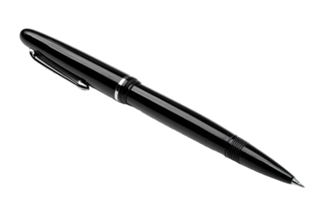 Sleek black pen angled, glossy finish