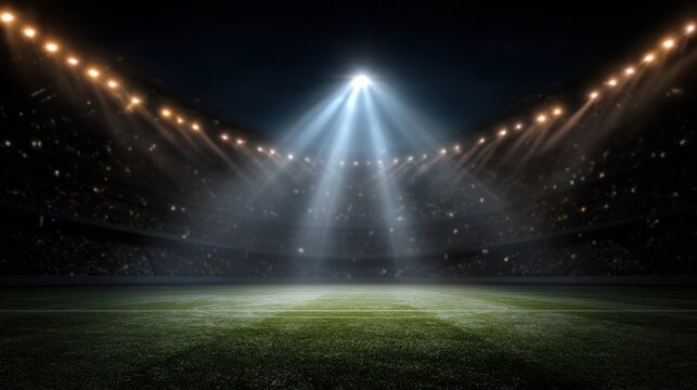 Dramatic Stadium Lights Illuminate Empty Soccer Field at Night