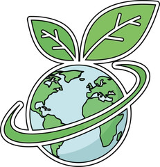 Green earth with growing leaves and orbiting swirl sustainable planet ecology concept vector