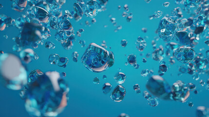 Microplastics water pollution blue bubbles floating abstract clean ocean concept danger awareness