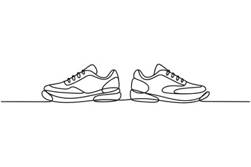 Vector illustration of sneakers sports shoes in a continuous one line. one line Icon drawing with white background