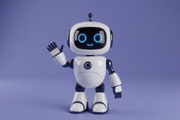 Cute white robot waving hello a friendly artificial intelligence concept isolated