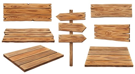 Wooden signboards and panels collection isolated on white background