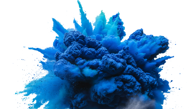 Dynamic blue powder explosion, abstract energy burst for modern design