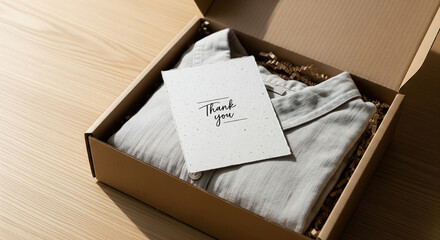Fototapeta premium Ecommerce Branding Concept of Folded Shirt and Thank You Note