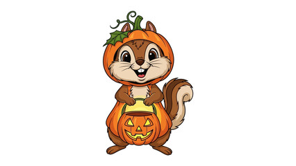 Halloween Squirrel: A charming illustration of a squirrel dressed in a Halloween pumpkin costume, bringing joy and delight to this special occasion.