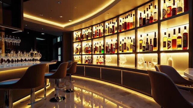 Modern luxurious bar interior in upscale restaurant.