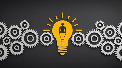 Light bulb with human figure and gears creative idea concept innovation