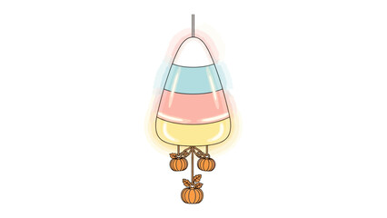 Candy Corn Hanging Decoration: A whimsical, illustrative depiction of a candy corn hanging decoration, embodying the joyful spirit of autumn and festivity.