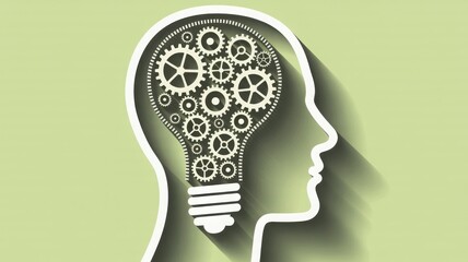 Head with light bulb and gears creative idea concept