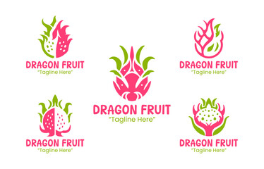 5 Dragon Fruit Logo Set Tropical Fruit Branding Logo Collection