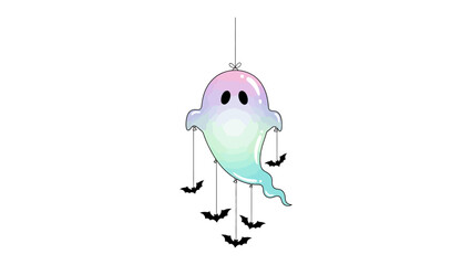 Spooky Pastel Ghost Decoration: A whimsical illustration of a pastel-colored ghost decoration, complete with dangling bats. A touch of Halloween spirit and charm.