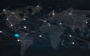Global network connections on a dark background