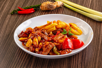 Roasted beef meat with vegetables