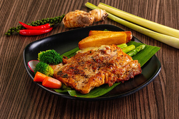 Gourmet asian Grilled crocodile steak
