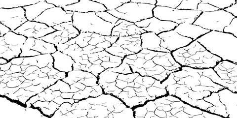 High contrast cracked dry earth texture background, abstract black and white pattern with natural fissures and rough surface design, perfect for grunge, rustic, and organic creative projects.