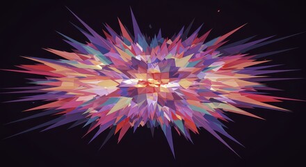 Colorful Abstract Explosion - Sharp Geometric Shapes on Black Backdrop.