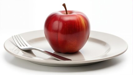 Red Apple on Plate with Utensils