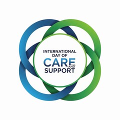 International Day of Care and Support logo vector with intertwined green and blue symbolic circles, representing unity, community service, and health concepts