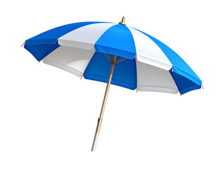 Obraz premium Open bright blue beach umbrella on white background