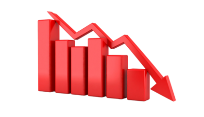 Stock market business graph chart with an upward red arrow signifying financial success and growth on a white background illustration