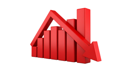 Stock market business graph chart with an upward red arrow signifying financial success and growth on a white background illustration