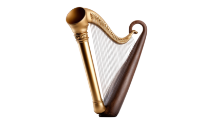 Golden harp, intricate design, musical instrument