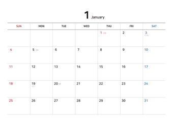 Korean 2026 Desk Calendar Template