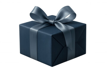 Obraz premium Dark blue gift box with silver ribbon, celebrating a special occasion, anniversary, or holiday surprise