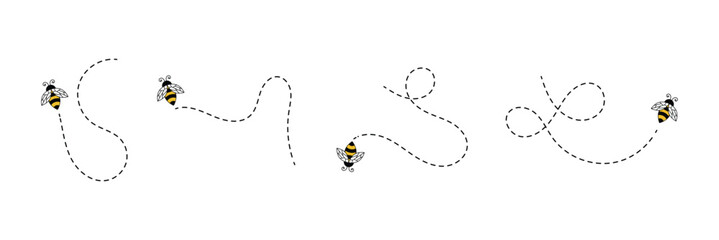Bumble bee dash line, cute honey bee with dotted lines on white background, honey bee with dotted line vector  . eps 10