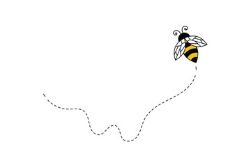 Bumble bee dash line, cute honey bee with dotted lines on white background, honey bee with dotted line vector  . eps 10