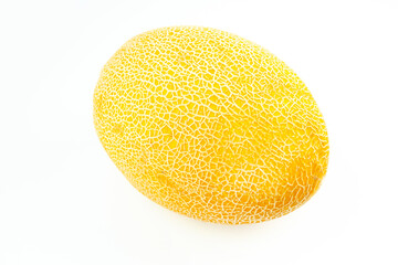 Large yellow melon on a white background.