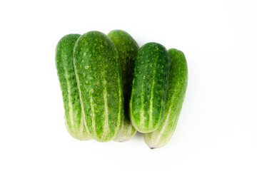 Gherkins Isolated, Farm cucumbers on white background