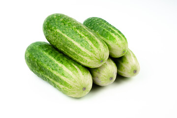 Gherkins Isolated, Farm cucumbers on white background