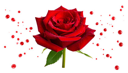 Single red rose flower blossom, an isolated object of nature's beauty and romance, perfect for love, Valentine's Day, or a beautiful anniversary gift