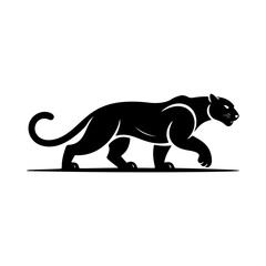 Illustration of a panther or cougar in a walking stance isolated on white background. Design element for emblem, sign, poster, badge. Vector illustration