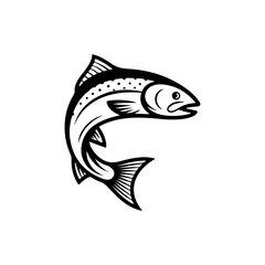 Illustration of a salmon isolated on white background. Design element for emblem, sign, poster, badge. Vector illustration