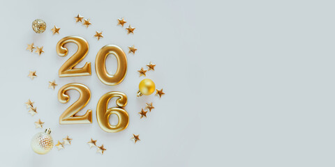 Metal numbers 2026 on a white table. Happy New Year 2026 is coming concept.