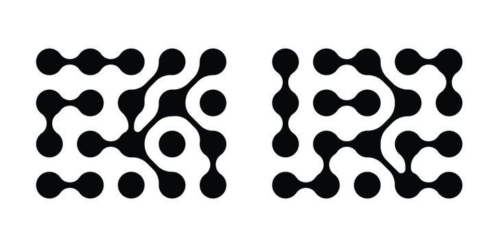 Connected dots icon. Circles pattern sign. Integration symbol. Abstract point movement. Connected round blobs. Transition metaballs. Vector illustration 