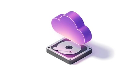 A stylized illustration depicting a cloud icon hovering above a hard drive.