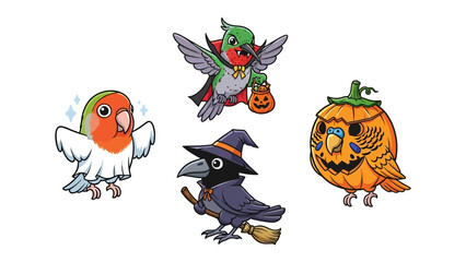 Spooky Halloween Birds: A collection of adorable illustrated birds in Halloween costumes, showcasing a playful and festive illustration.