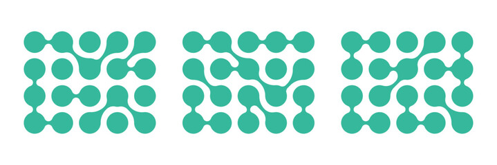 Connected dots icon. Circles pattern sign. Integration symbol. Abstract point movement. Connected round blobs. Transition metaballs. Vector illustration 