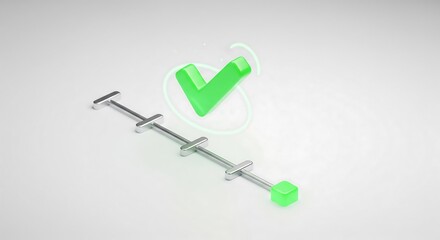 A progress bar with a green checkmark indicating completion against a white background.