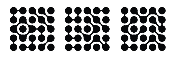 Set black metaballs isolated on a white background. Modern contemporary geometric shapes and elements. Metaball pattern. Liquid drops or morph shapes background.  eps 10 
