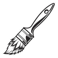Stylized black and white graphic of a paint brush with flowing bristles on a white background