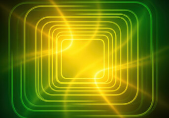 Abstract glowing neon squares with bright yellow and green light effects
