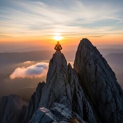 Peaceful Sunrise Meditation on Mountain Peak.