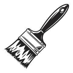Stylized black and white illustration of a paintbrush with textured bristles on a white background Keywords: paintbrush, paint brush, art, artist, painting, drawing, tool, craft, DIY, home