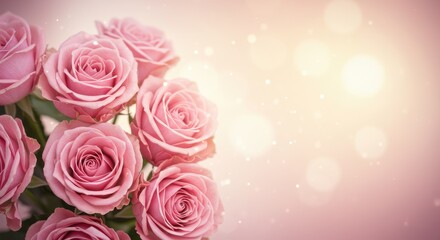 Romantic Pink Roses Bouquet with Dreamy Bokeh Light and Soft Focus.